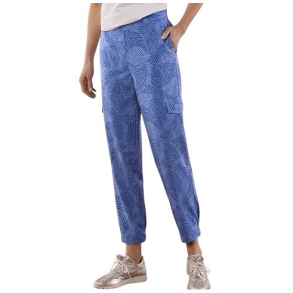 Soft Surroundings Go Lively Jogger Pants Size Large Tropical‎ Blue Palm Leaf
